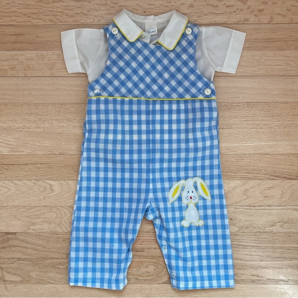 VINTAGE THOMAS EUC/LN Gingham Bunny Appliqué Longall w/ Peter Pan Collar Shirt